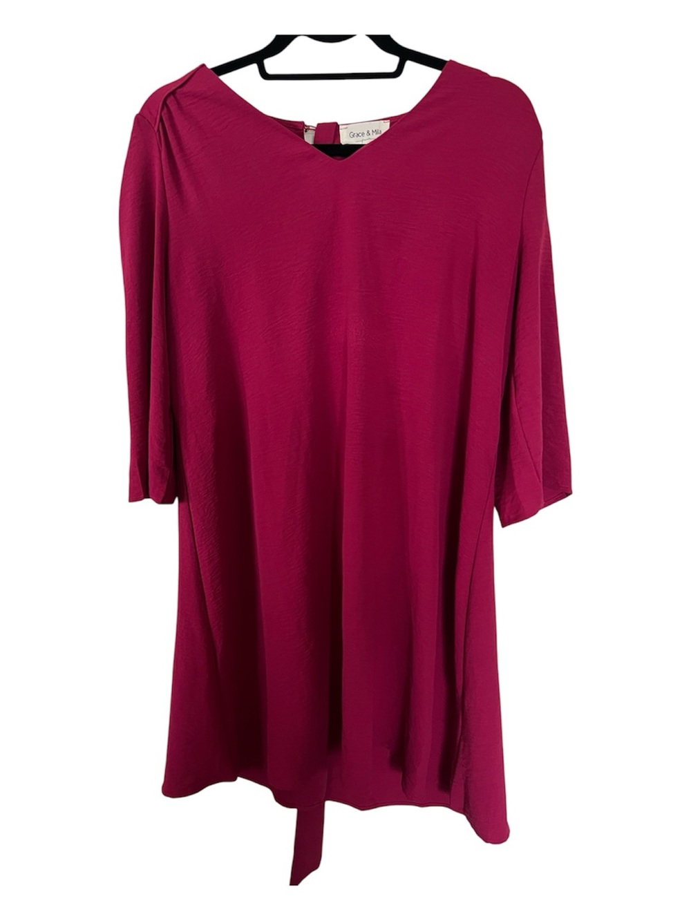 Fuchsia Midi Dress with V-Neck S